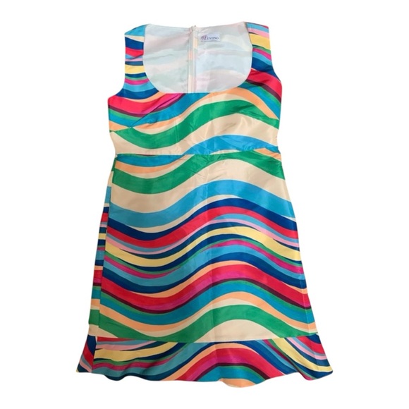 VALENTINO GARAVANI S.P.A. RED Multicolour Wave Knee Length Dress Women SZ Medium - Picture 3 of 16